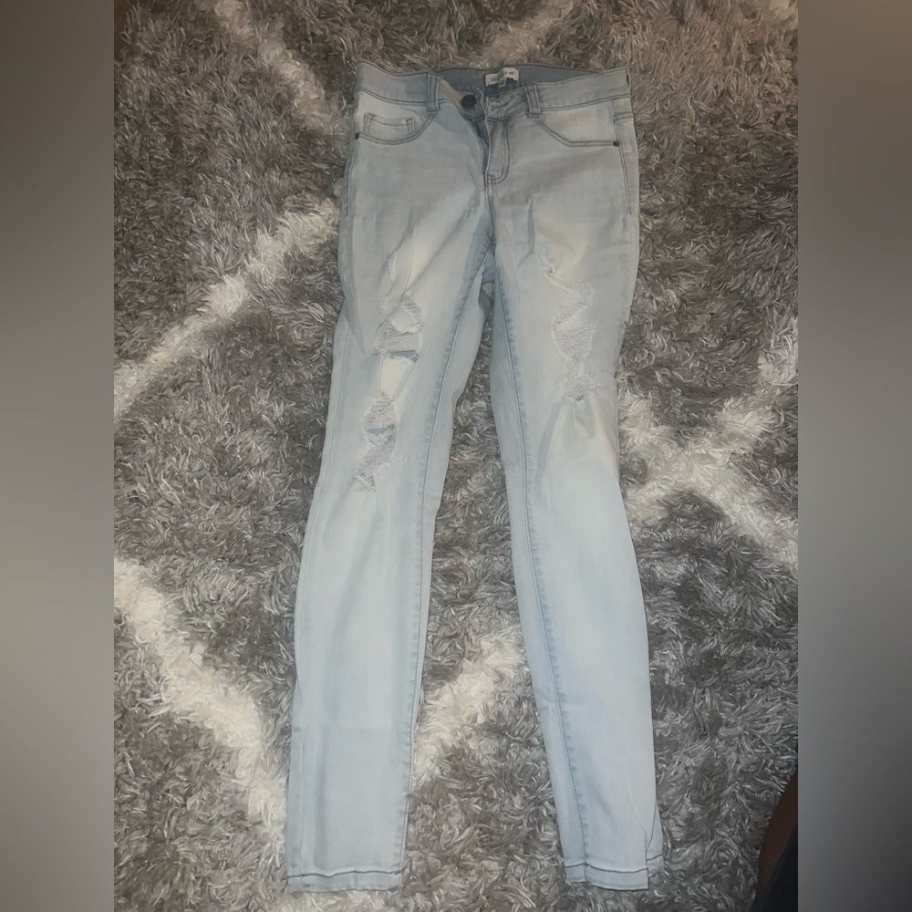 Rewind Blue Skinny Jeans with Faded Wash and Distressed Details